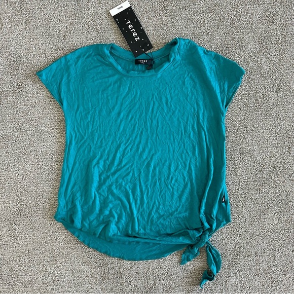 Terez Cap Sleeve Tie Front Blue Tee Size Large - Picture 1 of 6